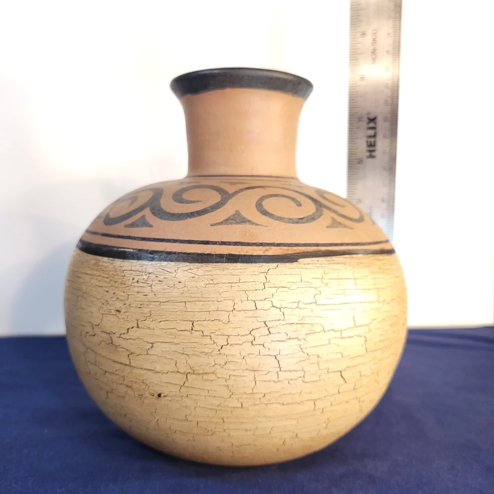 Decorative Tan and Black Ceramic Vase